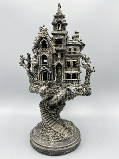 Haunted Mansion, Resin Sculpture with LED Tea Light | Victorian Gothic Haunted House Statue | 9” Gift for Gamers and Spooky Home Decor