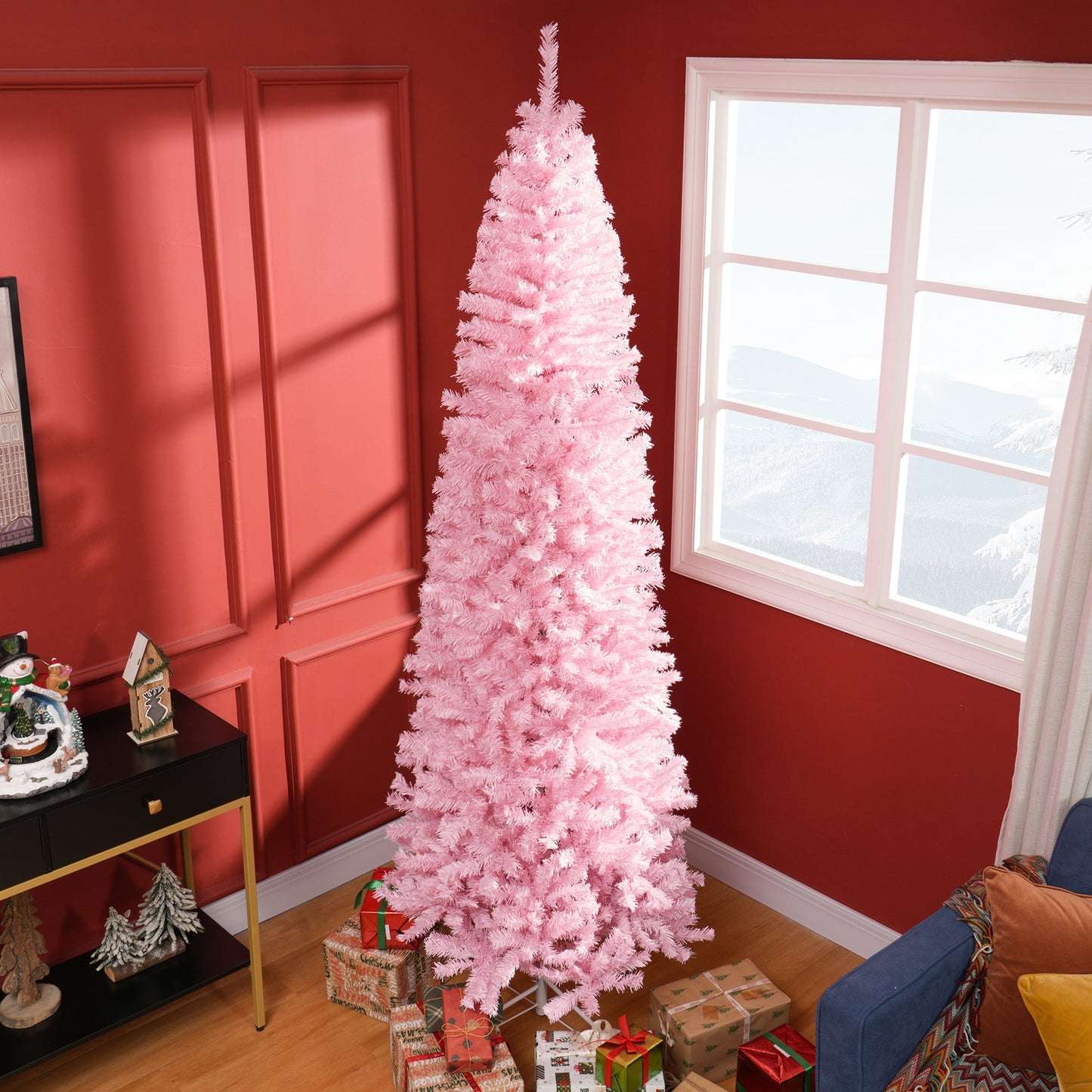 HOMCOM 8' Tall Unlit Slim Douglas Fir Artificial Christmas Tree