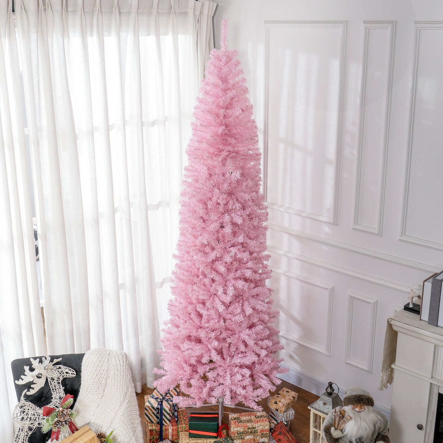HOMCOM 8' Tall Unlit Slim Douglas Fir Artificial Christmas Tree