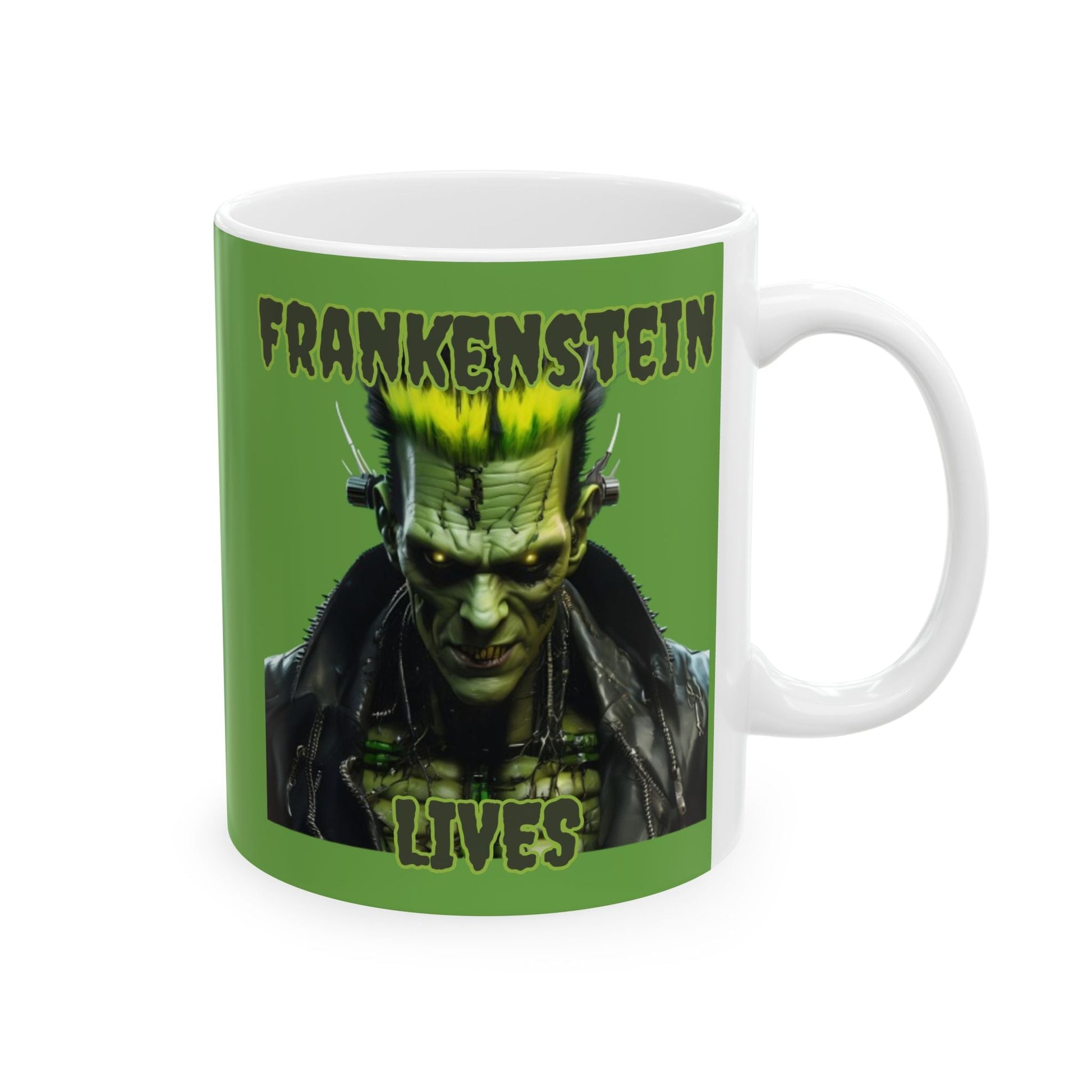 Frankenstein Lives Green Mug by cypherpunkgear – cypherpunkgear.com | Cypherpunk Merch