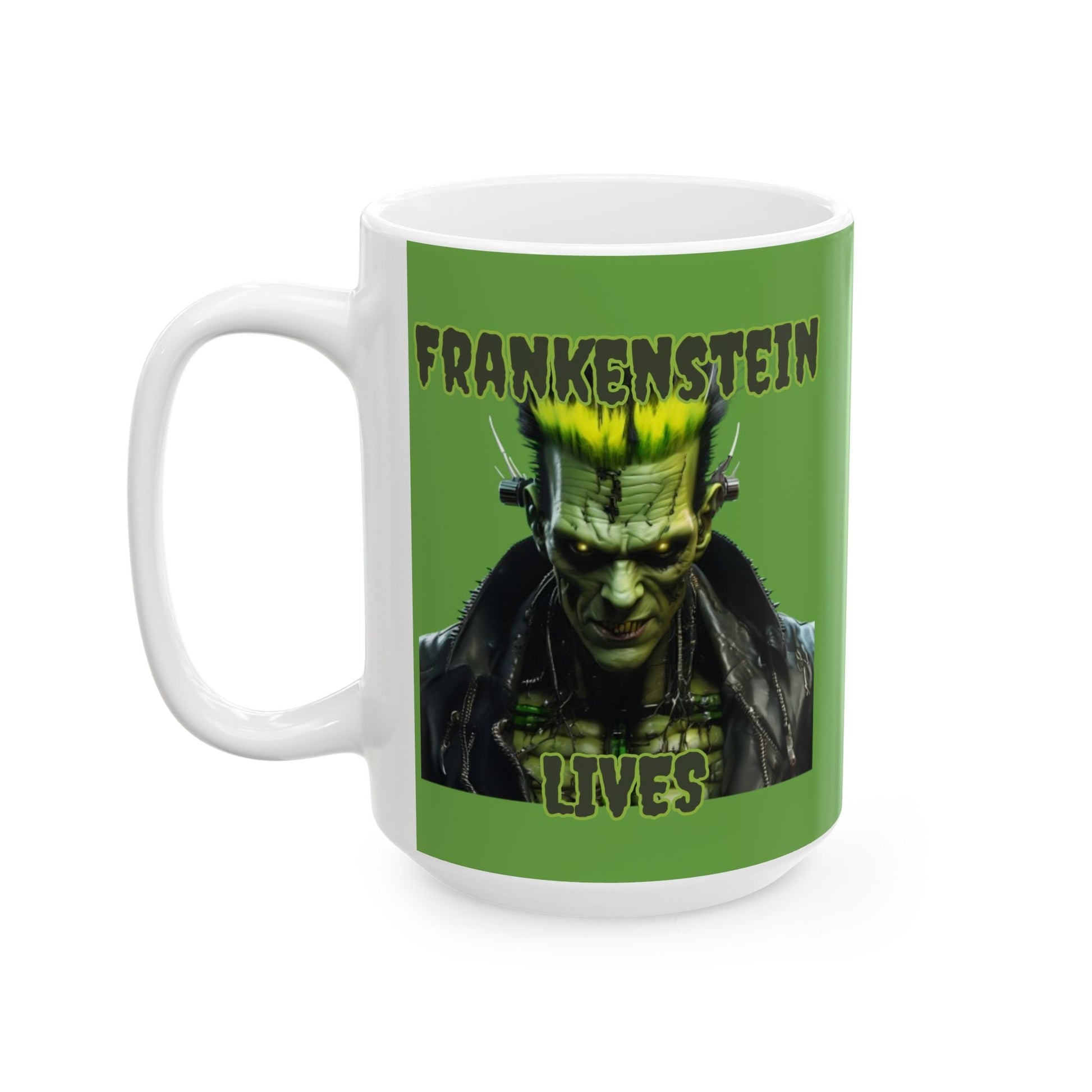 Frankenstein Lives Green Mug by cypherpunkgear – cypherpunkgear.com | Cypherpunk Merch