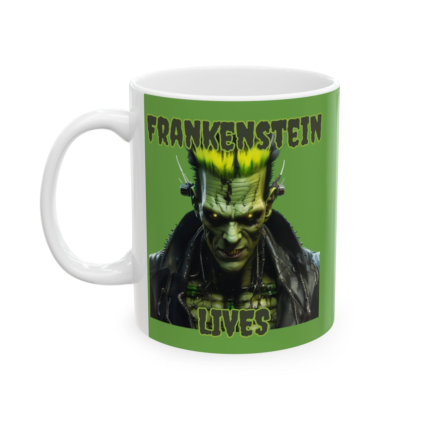 Frankenstein Lives Green Mug by cypherpunkgear – cypherpunkgear.com | Cypherpunk Merch