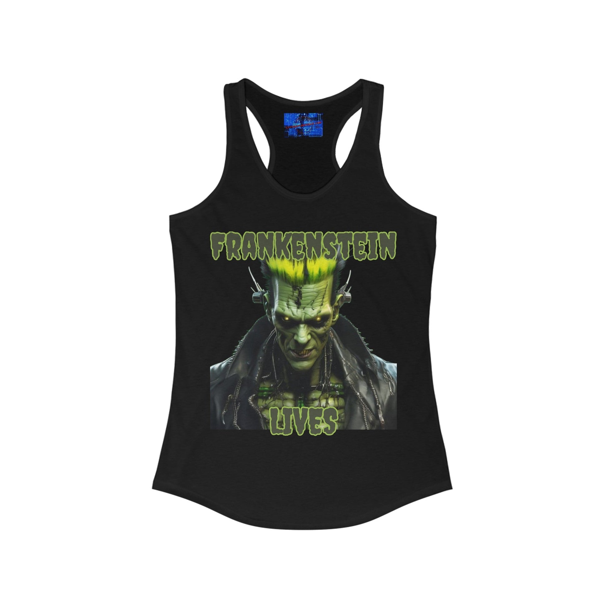 Frankenstein Lives Women's Racerback Tank Top by cypherpunkgear – cypherpunkgear.com | Cypherpunk Merch