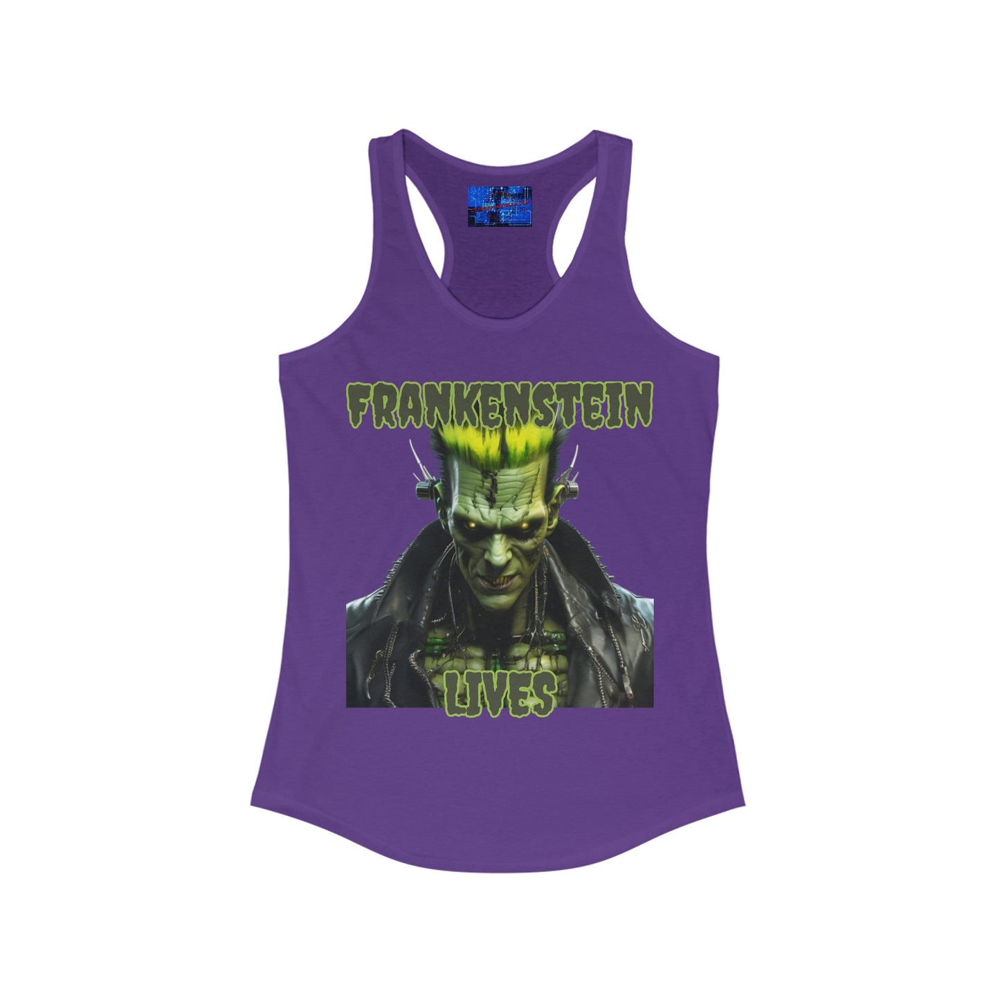 Frankenstein Lives Women's Racerback Tank Top by cypherpunkgear – cypherpunkgear.com | Cypherpunk Merch