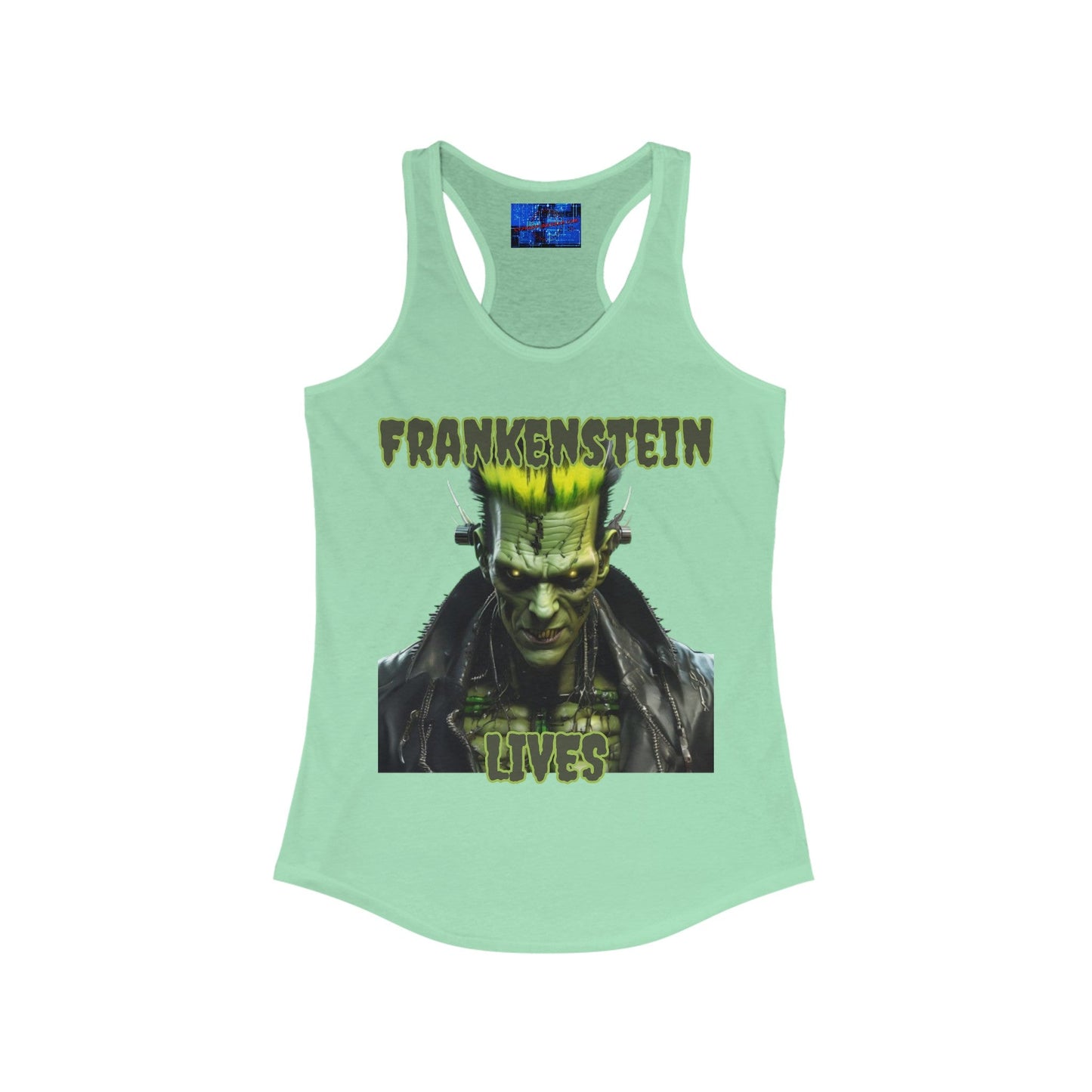 Frankenstein Lives Women's Racerback Tank Top by cypherpunkgear – cypherpunkgear.com | Cypherpunk Merch
