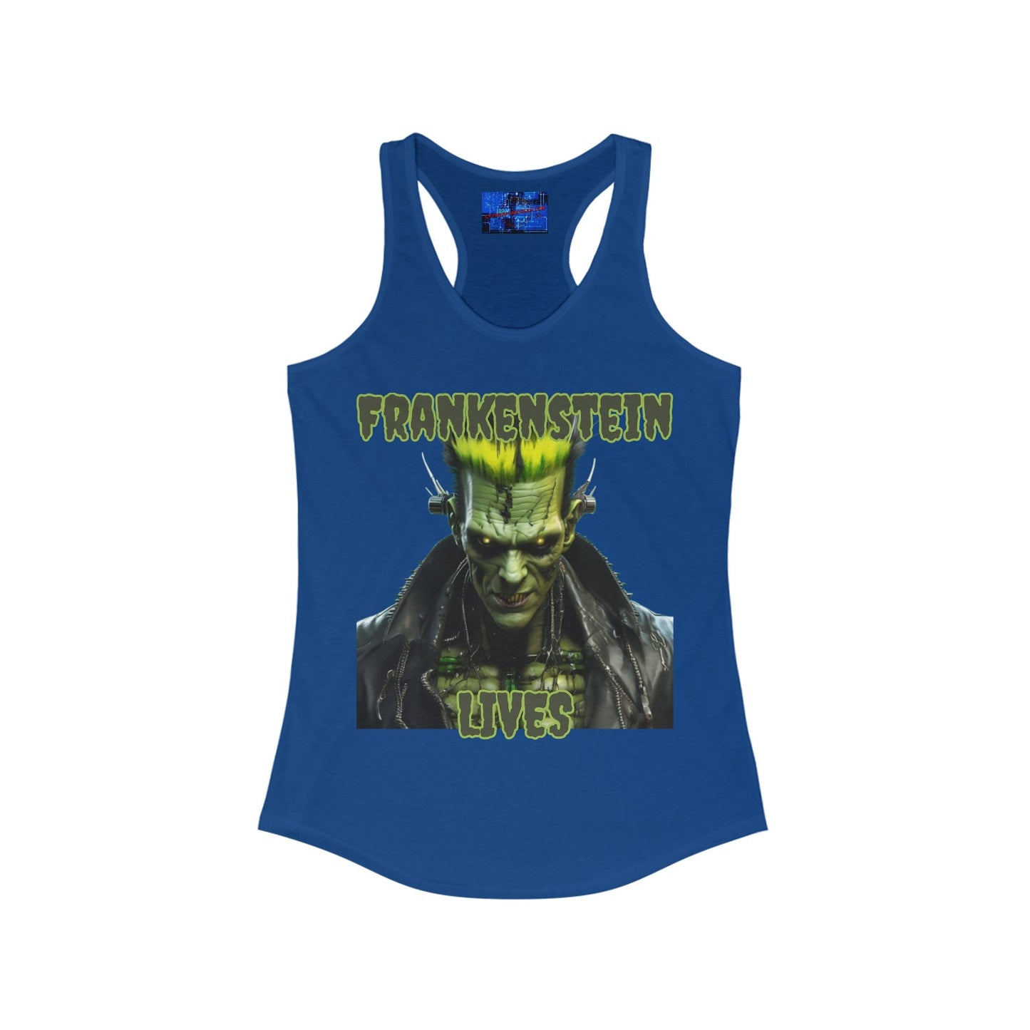 Frankenstein Lives Women's Racerback Tank Top by cypherpunkgear – cypherpunkgear.com | Cypherpunk Merch