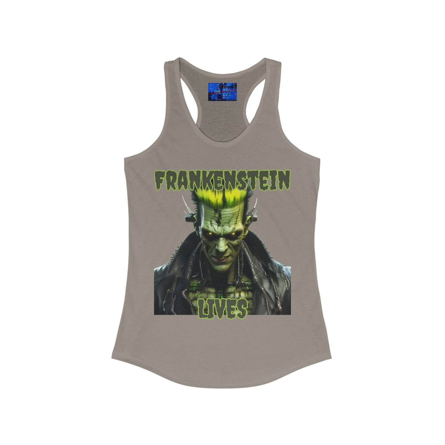 Frankenstein Lives Women's Racerback Tank Top by cypherpunkgear – cypherpunkgear.com | Cypherpunk Merch