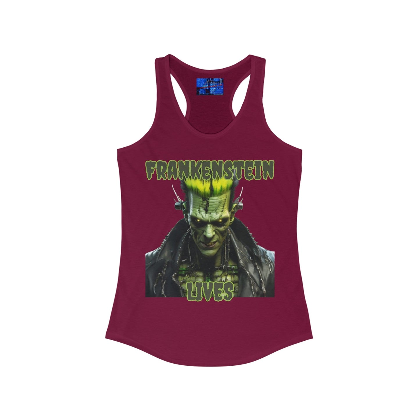 Frankenstein Lives Women's Racerback Tank Top by cypherpunkgear – cypherpunkgear.com | Cypherpunk Merch