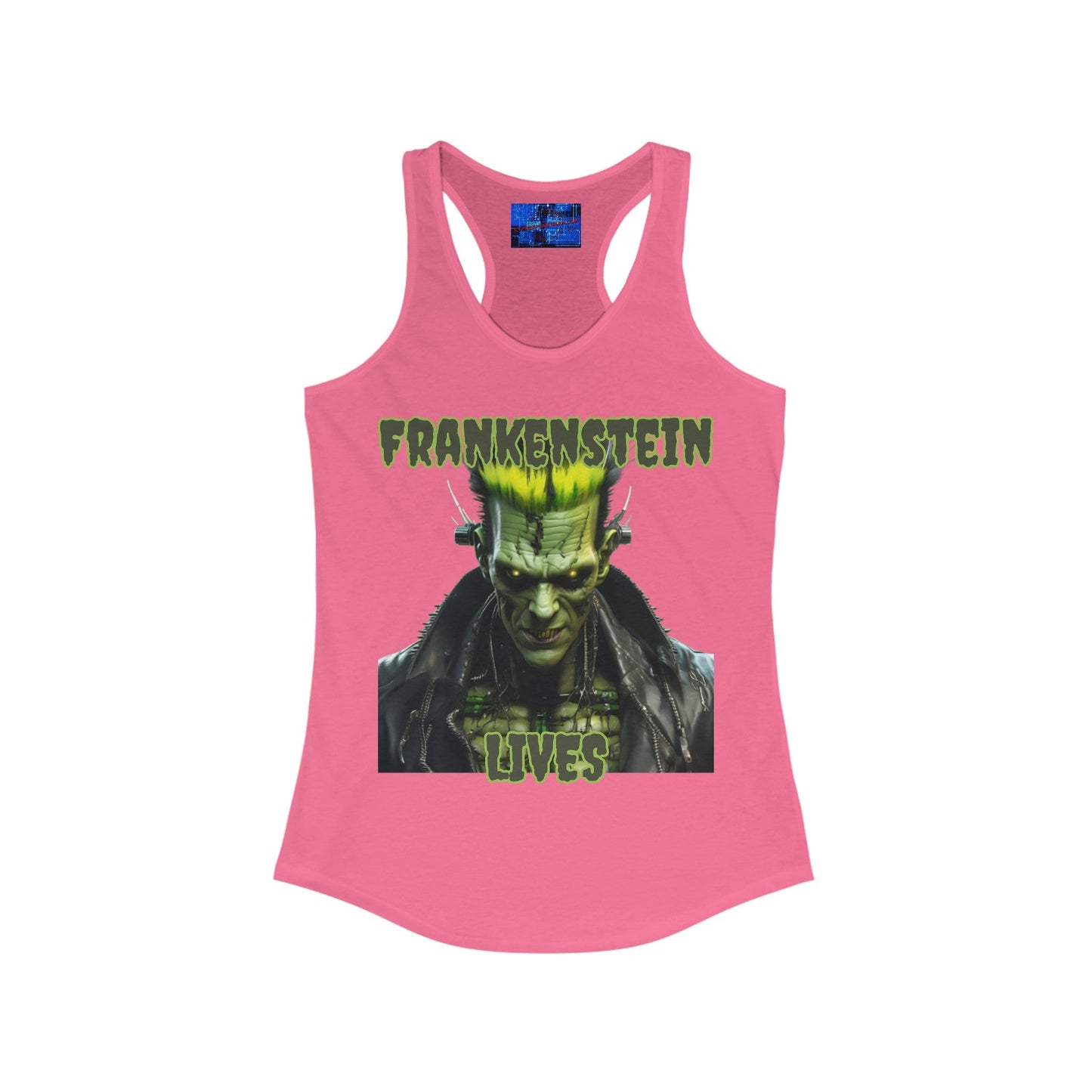 Frankenstein Lives Women's Racerback Tank Top by cypherpunkgear – cypherpunkgear.com | Cypherpunk Merch
