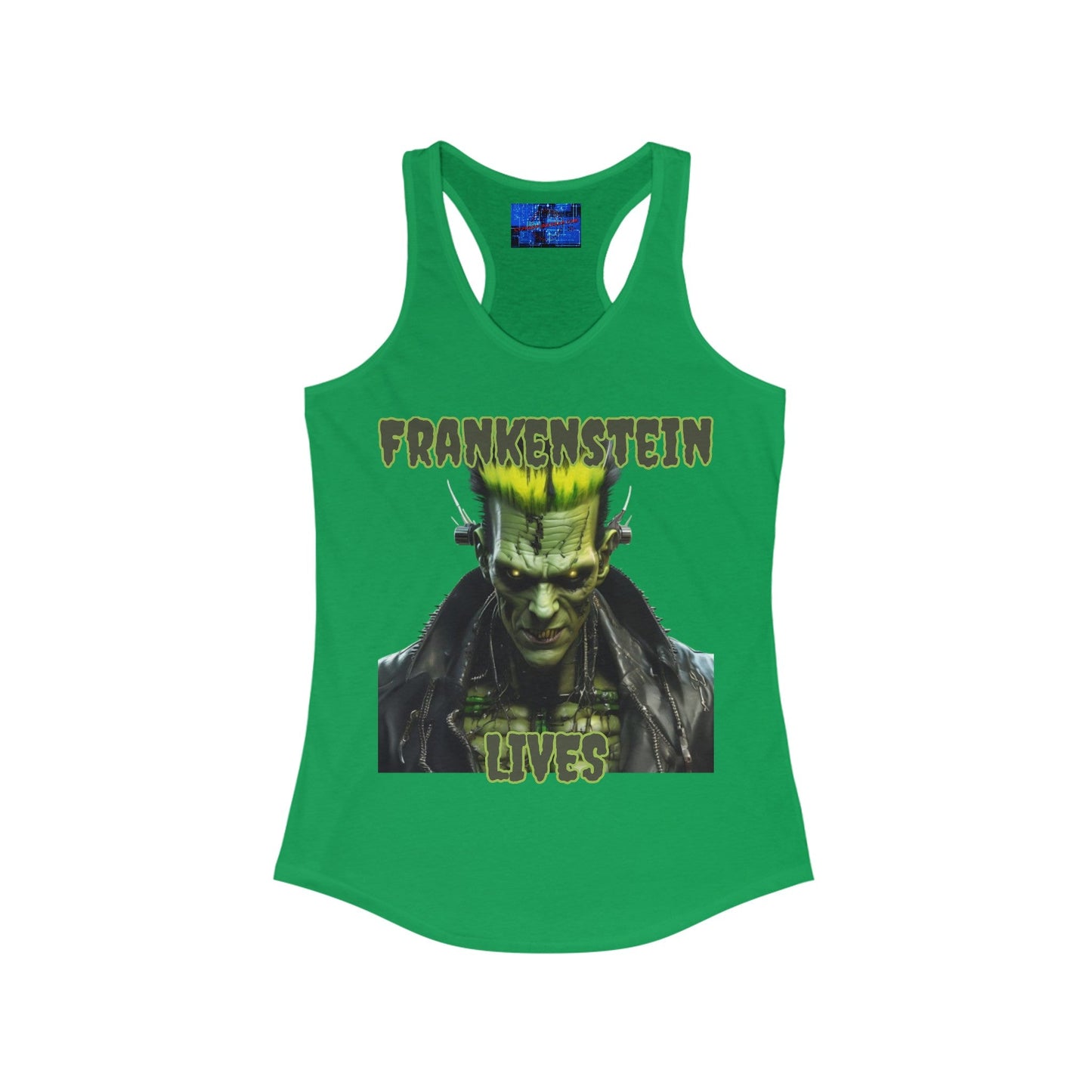 Frankenstein Lives Women's Racerback Tank Top by cypherpunkgear – cypherpunkgear.com | Cypherpunk Merch