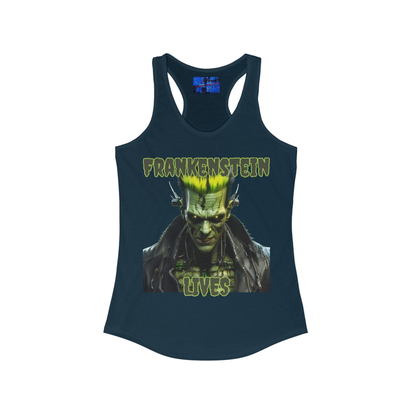 Frankenstein Lives Women's Racerback Tank Top by cypherpunkgear – cypherpunkgear.com | Cypherpunk Merch