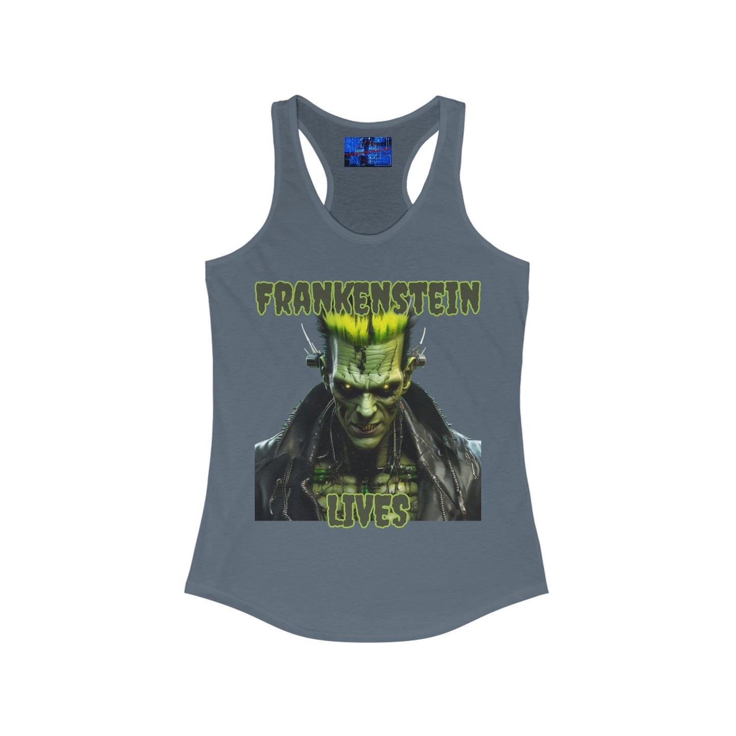Frankenstein Lives Women's Racerback Tank Top by cypherpunkgear – cypherpunkgear.com | Cypherpunk Merch