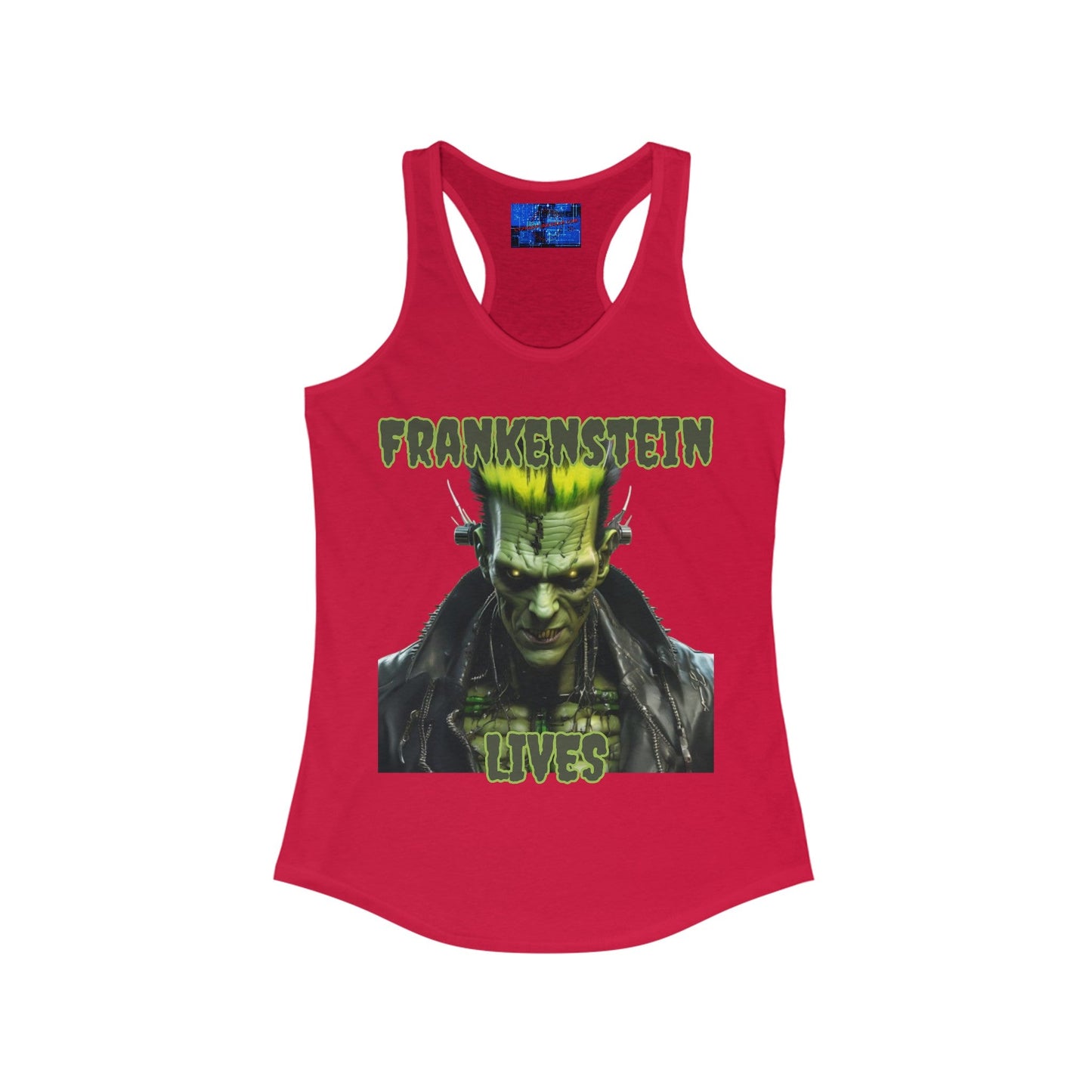 Frankenstein Lives Women's Racerback Tank Top by cypherpunkgear – cypherpunkgear.com | Cypherpunk Merch