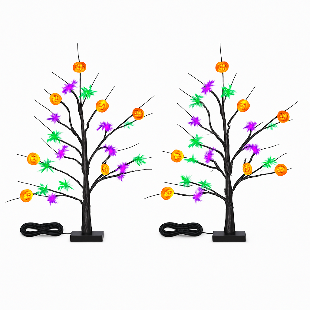 Lighted Halloween Tree 2-Pack with Timer Indoor Decor