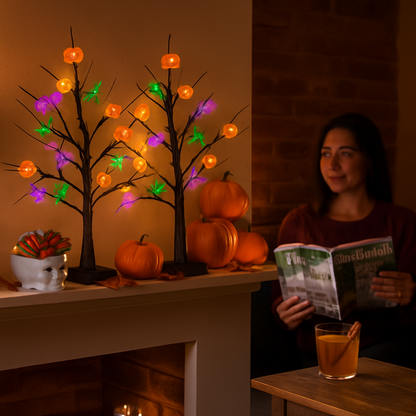 Lighted Halloween Tree 2-Pack with Timer Indoor Decor