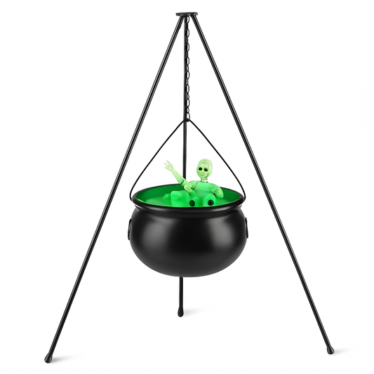 Halloween Large Witch Cauldron With 56.49” Tripod And Eyeball String Light Skeleton Halloween Outdoor Decoration For Porch Yard Patio Garden Living Ro