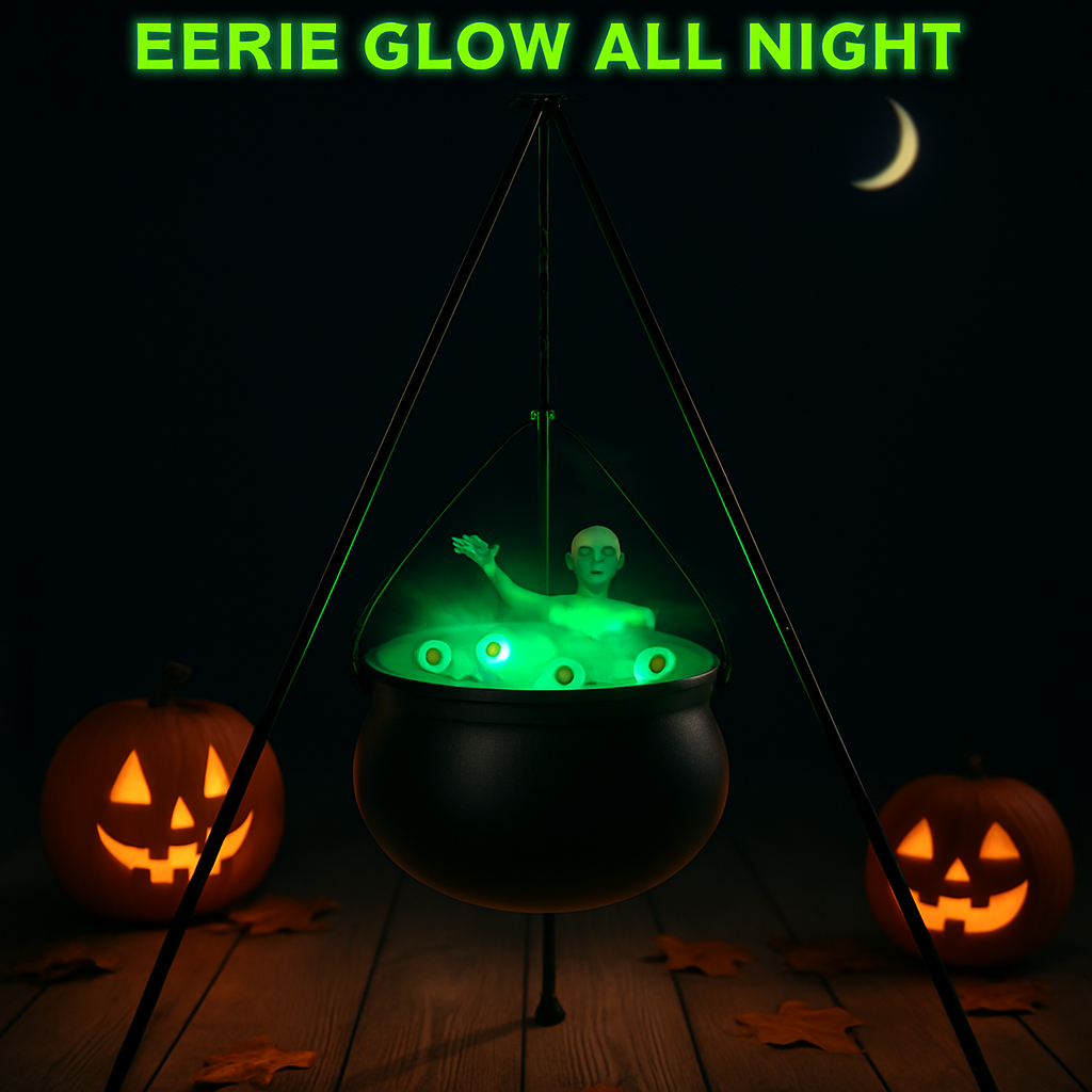 Halloween Large Witch Cauldron With 56.49” Tripod And Eyeball String Light Skeleton Halloween Outdoor Decoration For Porch Yard Patio Garden Living Ro