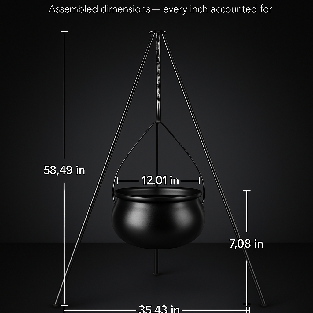 Halloween Large Witch Cauldron With 56.49” Tripod And Eyeball String Light Skeleton Halloween Outdoor Decoration For Porch Yard Patio Garden Living Ro