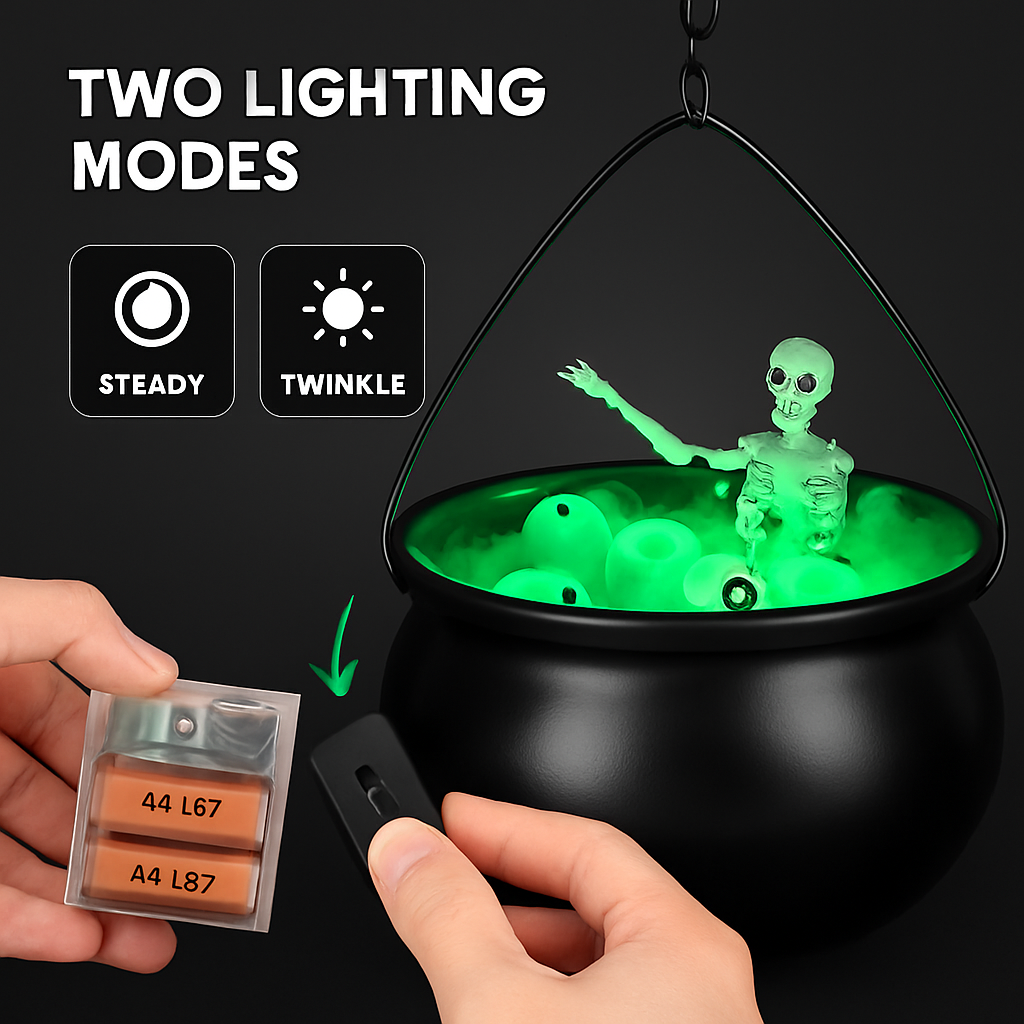 Halloween Large Witch Cauldron With 56.49” Tripod And Eyeball String Light Skeleton Halloween Outdoor Decoration For Porch Yard Patio Garden Living Ro