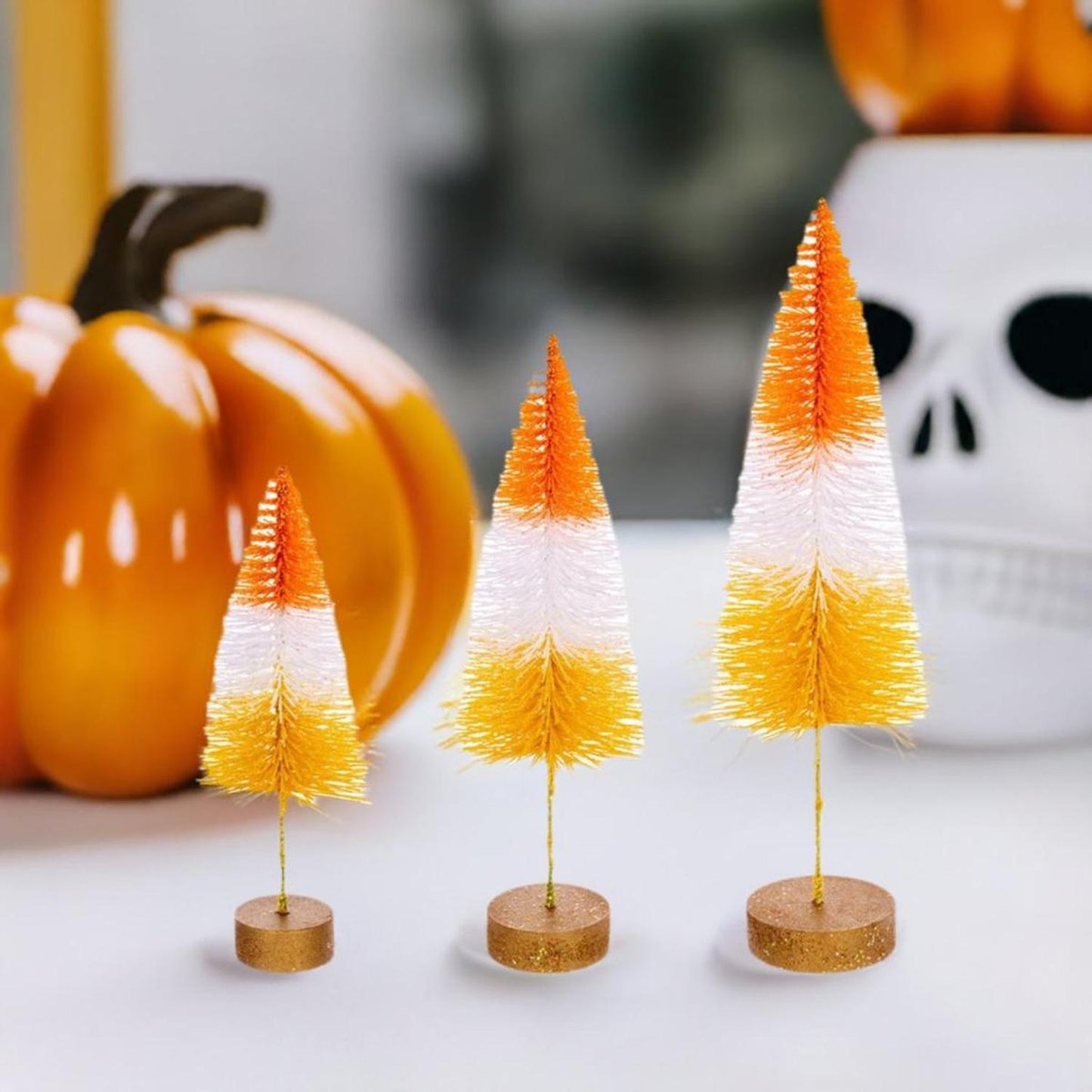 Halloween Orange Bottle Brush Tree (Set of 3)