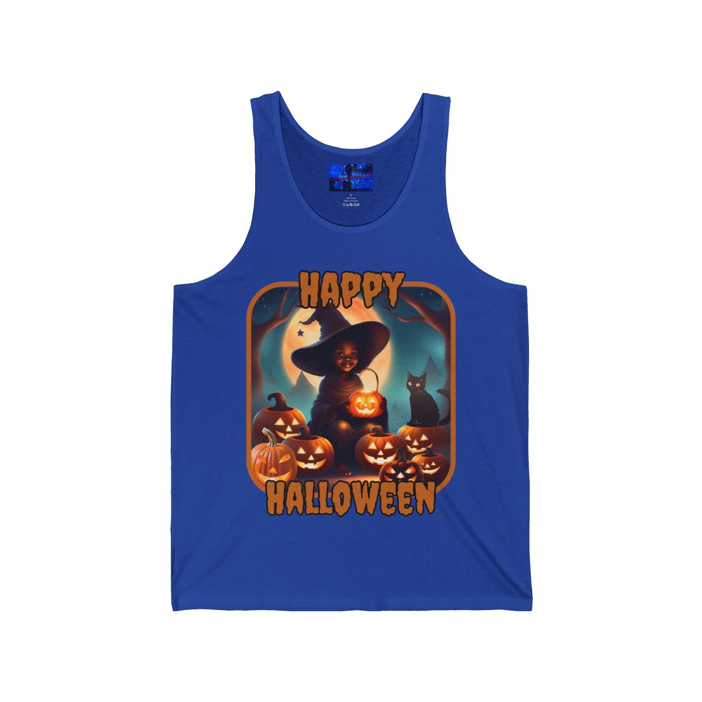 Happy Halloween Cute Witch ORfont Unisex Jersey Tank Top by cypherpunkgear – cypherpunkgear.com | Cypherpunk Merch
