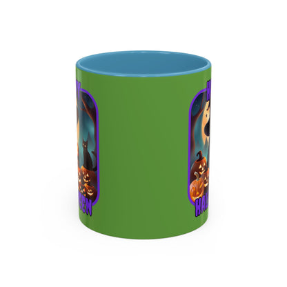 Happy Halloween Cute Witch PRfont Accent Mug by cypherpunkgear – cypherpunkgear.com | Cypherpunk Merch