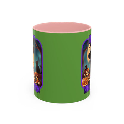 Happy Halloween Cute Witch PRfont Accent Mug by cypherpunkgear – cypherpunkgear.com | Cypherpunk Merch