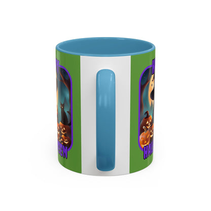 Happy Halloween Cute Witch PRfont Accent Mug by cypherpunkgear – cypherpunkgear.com | Cypherpunk Merch