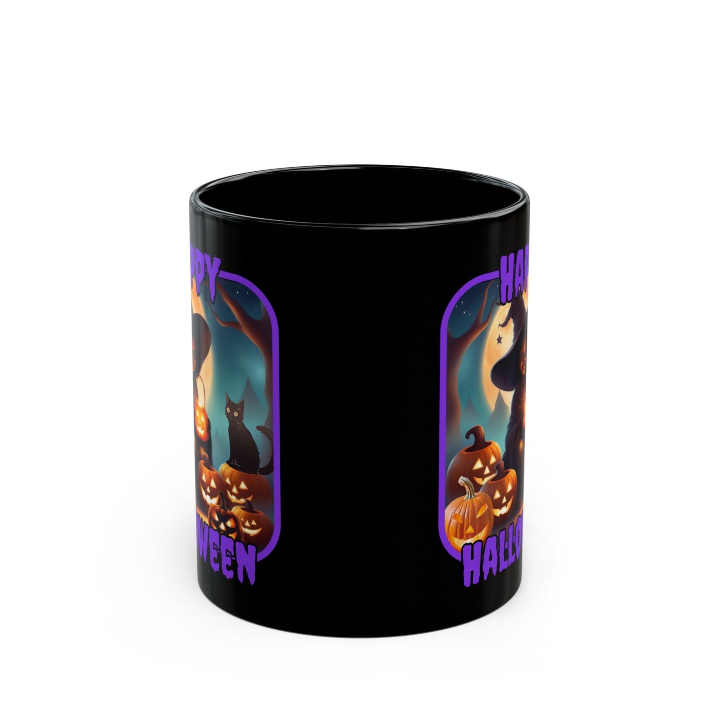 Happy Halloween Cute Witch PRfont Black Mug by cypherpunkgear – cypherpunkgear.com | Cypherpunk Merch