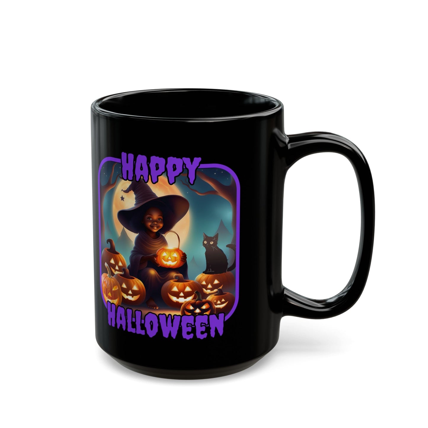 Happy Halloween Cute Witch PRfont Black Mug by cypherpunkgear – cypherpunkgear.com | Cypherpunk Merch