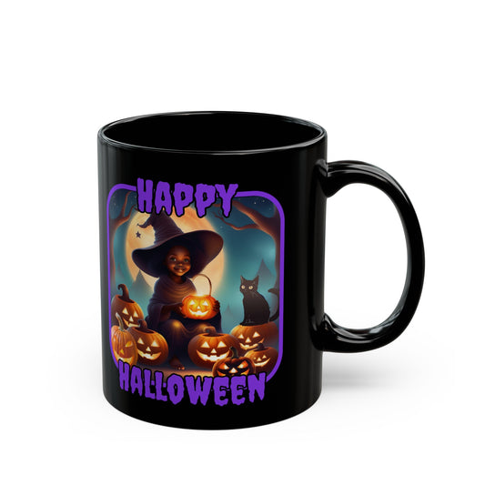 Happy Halloween Cute Witch PRfont Black Mug by cypherpunkgear – cypherpunkgear.com | Cypherpunk Merch