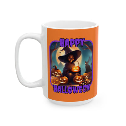 Happy Halloween Cute Witch PRfont Orange Mug by cypherpunkgear – cypherpunkgear.com | Cypherpunk Merch