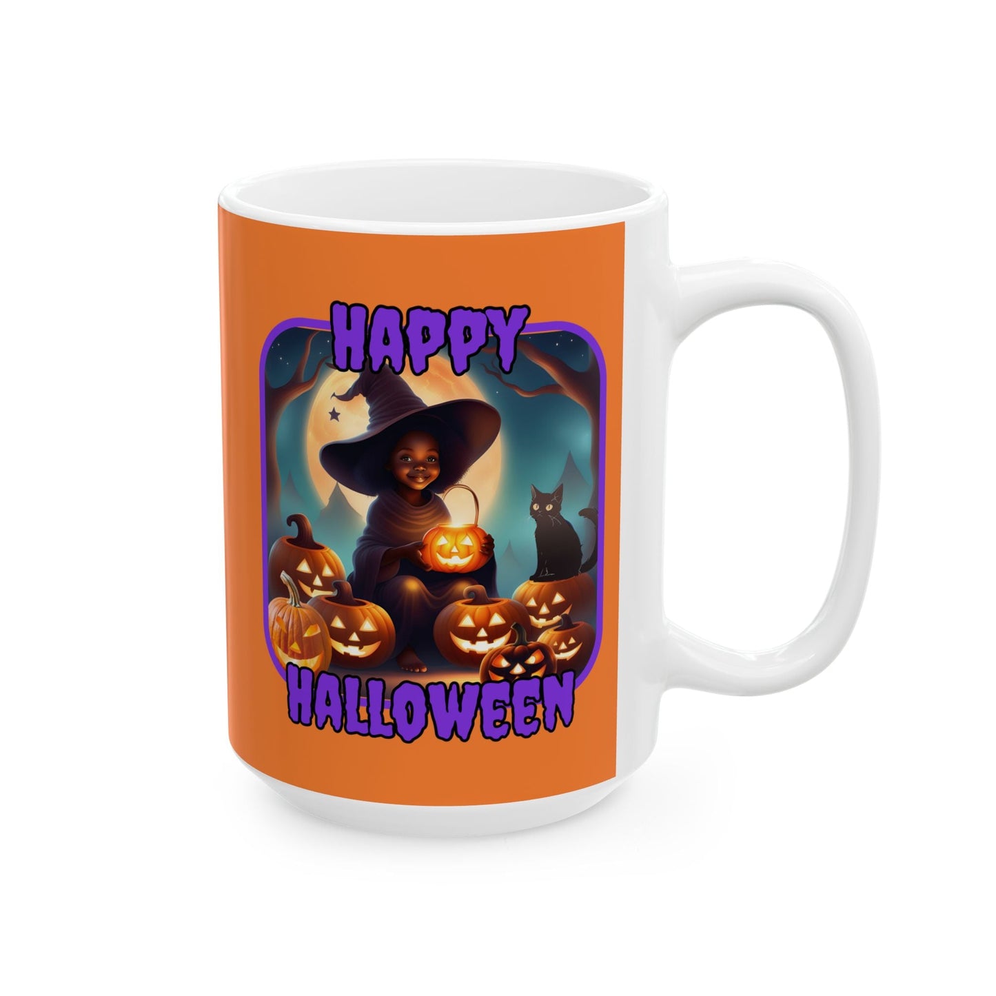 Happy Halloween Cute Witch PRfont Orange Mug by cypherpunkgear – cypherpunkgear.com | Cypherpunk Merch