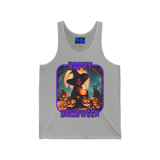 Happy Halloween Cute Witch PRfont Unisex Jersey Tank Top by cypherpunkgear – cypherpunkgear.com | Cypherpunk Merch