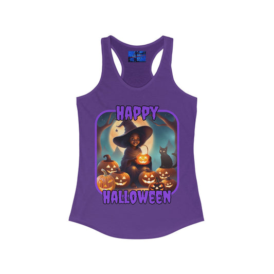 Happy Halloween Cute Witch PRfont Women's Racerback Tank Top by cypherpunkgear – cypherpunkgear.com | Cypherpunk Merch