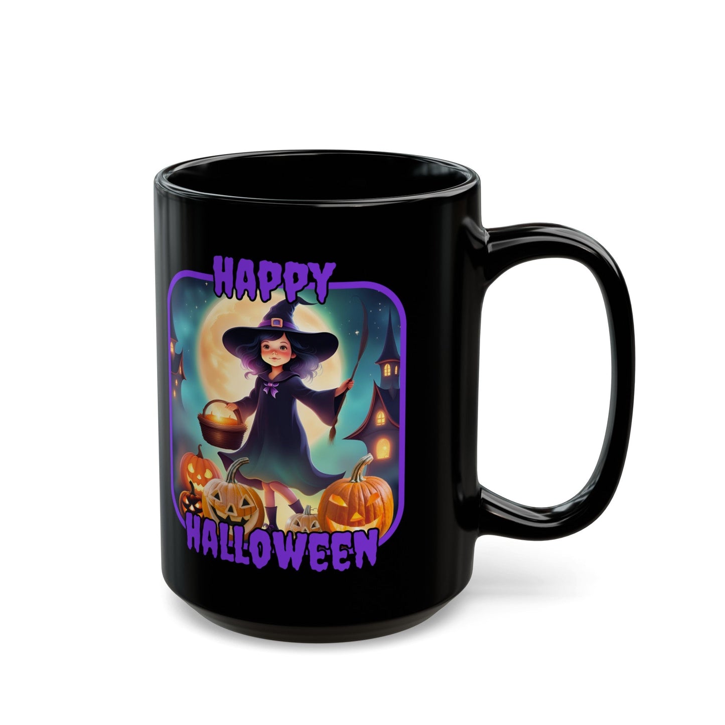 Happy Halloween Little Witch PRfont Black Mug by cypherpunkgear – cypherpunkgear.com | Cypherpunk Merch
