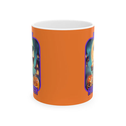 Happy Halloween Little Witch PRfont Orange Mug by cypherpunkgear – cypherpunkgear.com | Cypherpunk Merch