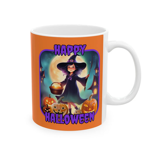 Happy Halloween Little Witch PRfont Orange Mug by cypherpunkgear – cypherpunkgear.com | Cypherpunk Merch