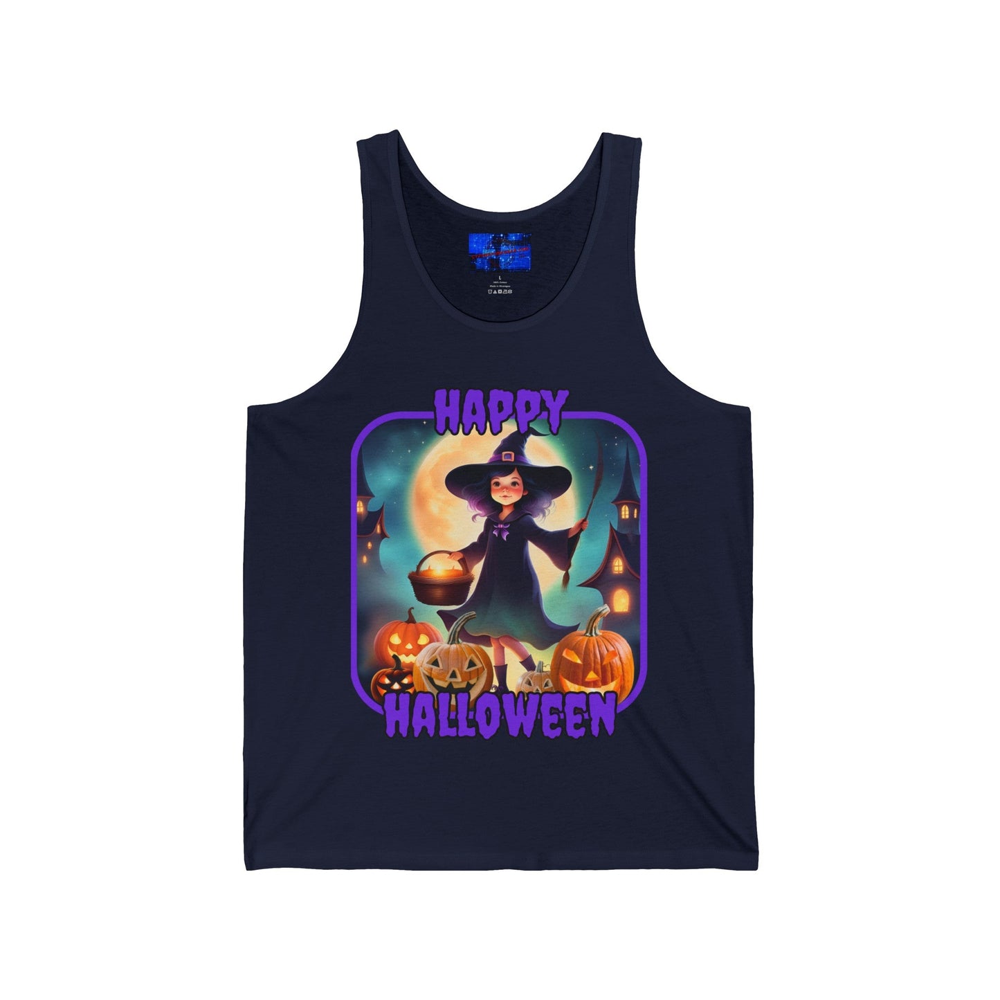 Happy Halloween Little Witch PRfont Unisex Jersey Tank Top by cypherpunkgear – cypherpunkgear.com | Cypherpunk Merch
