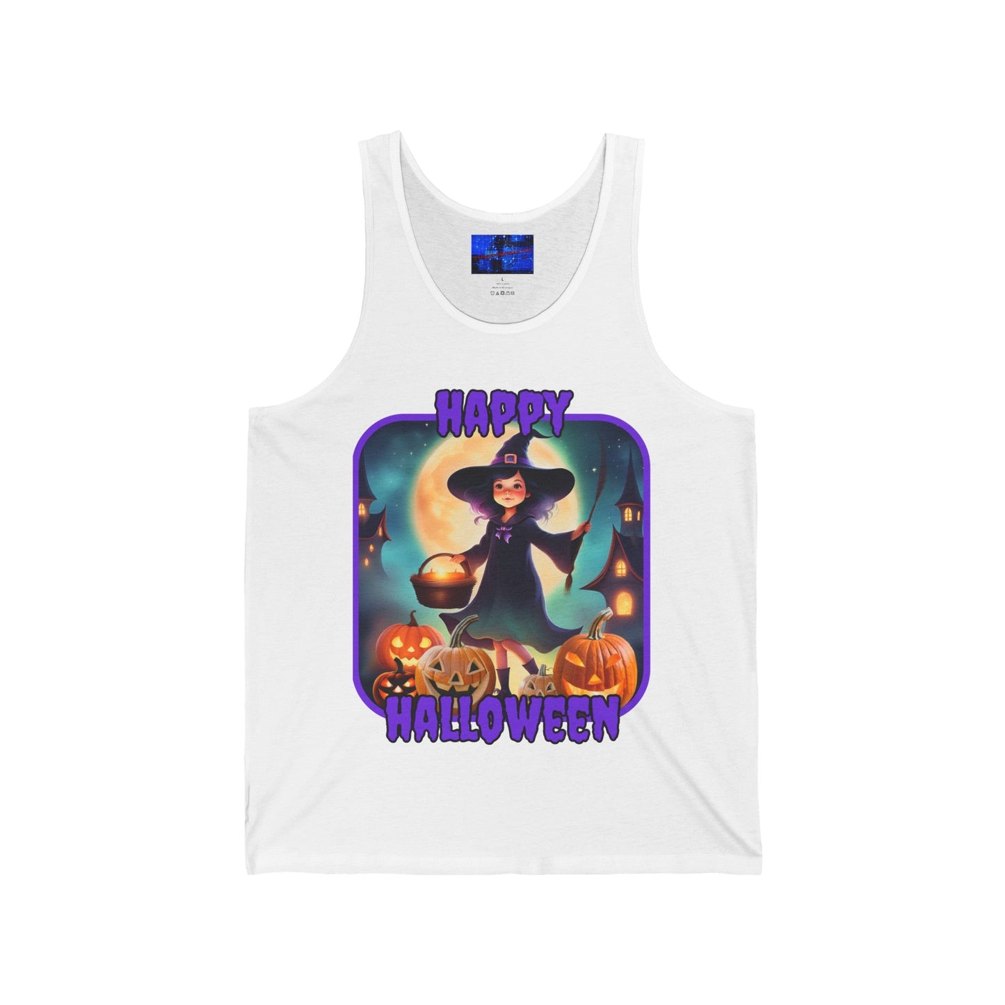 Happy Halloween Little Witch PRfont Unisex Jersey Tank Top by cypherpunkgear – cypherpunkgear.com | Cypherpunk Merch