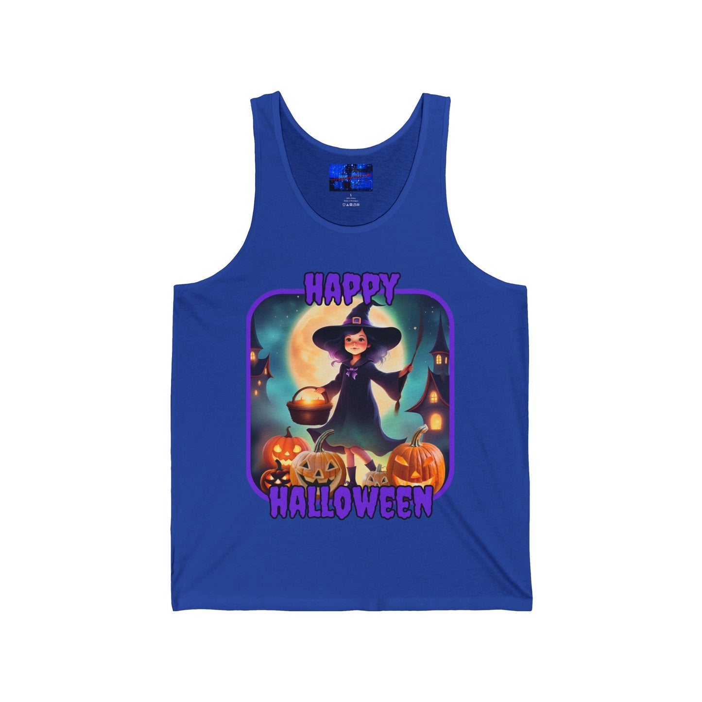 Happy Halloween Little Witch PRfont Unisex Jersey Tank Top by cypherpunkgear – cypherpunkgear.com | Cypherpunk Merch