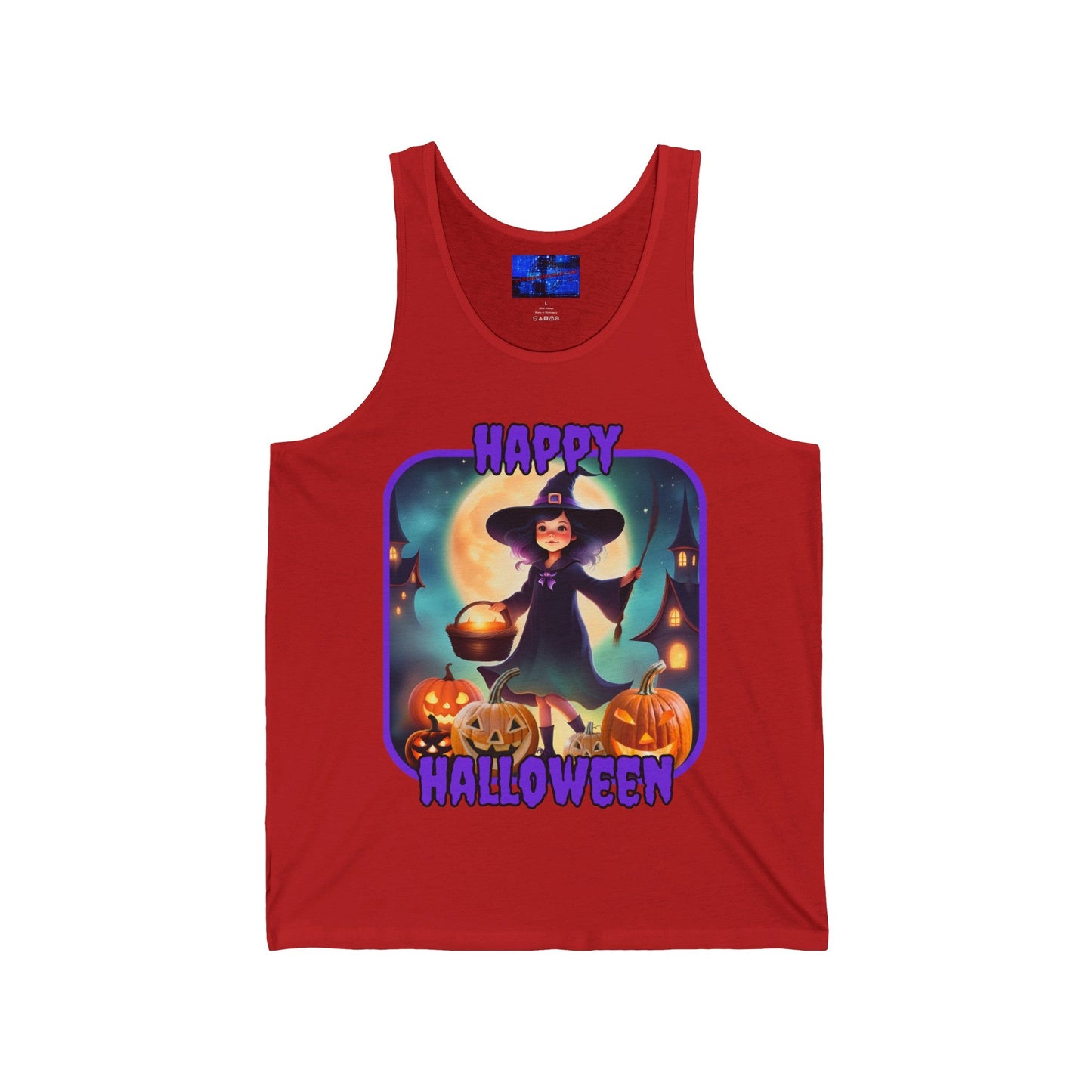 Happy Halloween Little Witch PRfont Unisex Jersey Tank Top by cypherpunkgear – cypherpunkgear.com | Cypherpunk Merch