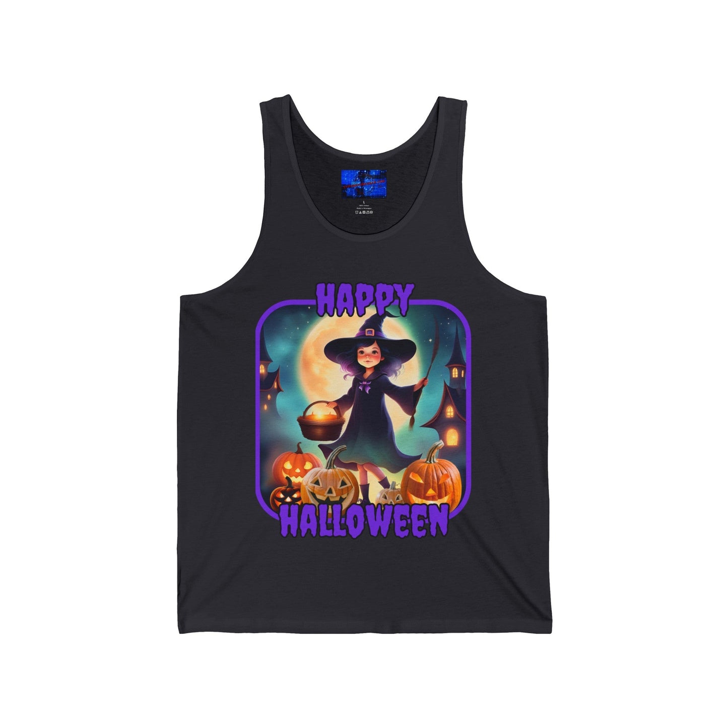 Happy Halloween Little Witch PRfont Unisex Jersey Tank Top by cypherpunkgear – cypherpunkgear.com | Cypherpunk Merch