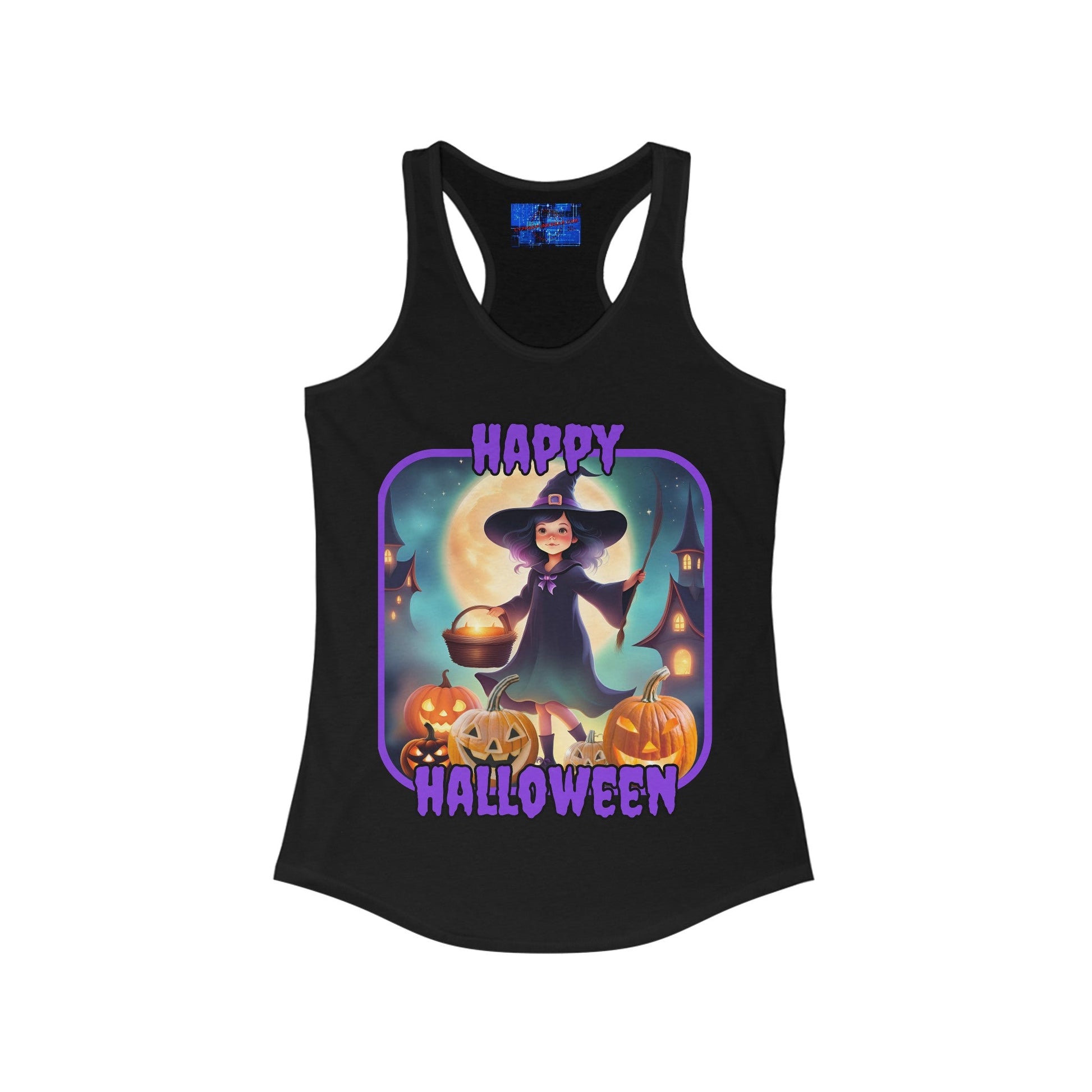 Happy Halloween Little Witch PRfont Women's Racerback Tank Top by cypherpunkgear – cypherpunkgear.com | Cypherpunk Merch