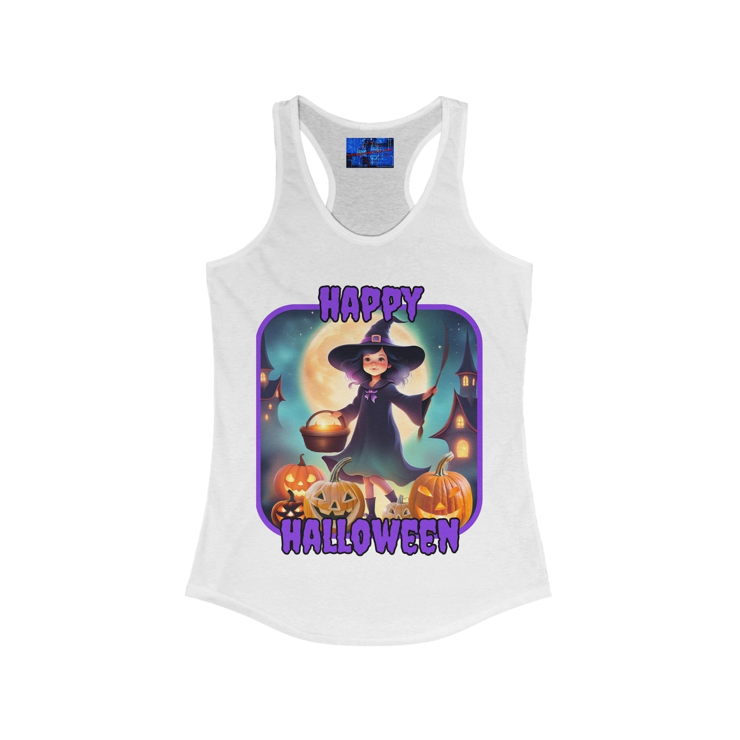 Happy Halloween Little Witch PRfont Women's Racerback Tank Top by cypherpunkgear – cypherpunkgear.com | Cypherpunk Merch
