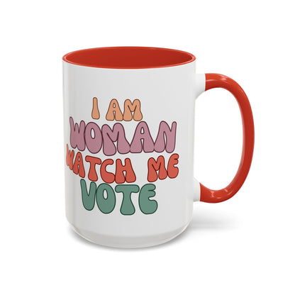 I Am Woman Watch Me Vote Accent Mug by cypherpunkgear – cypherpunkgear.com | Cypherpunk Merch