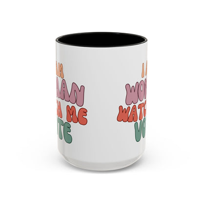 I Am Woman Watch Me Vote Accent Mug by cypherpunkgear – cypherpunkgear.com | Cypherpunk Merch