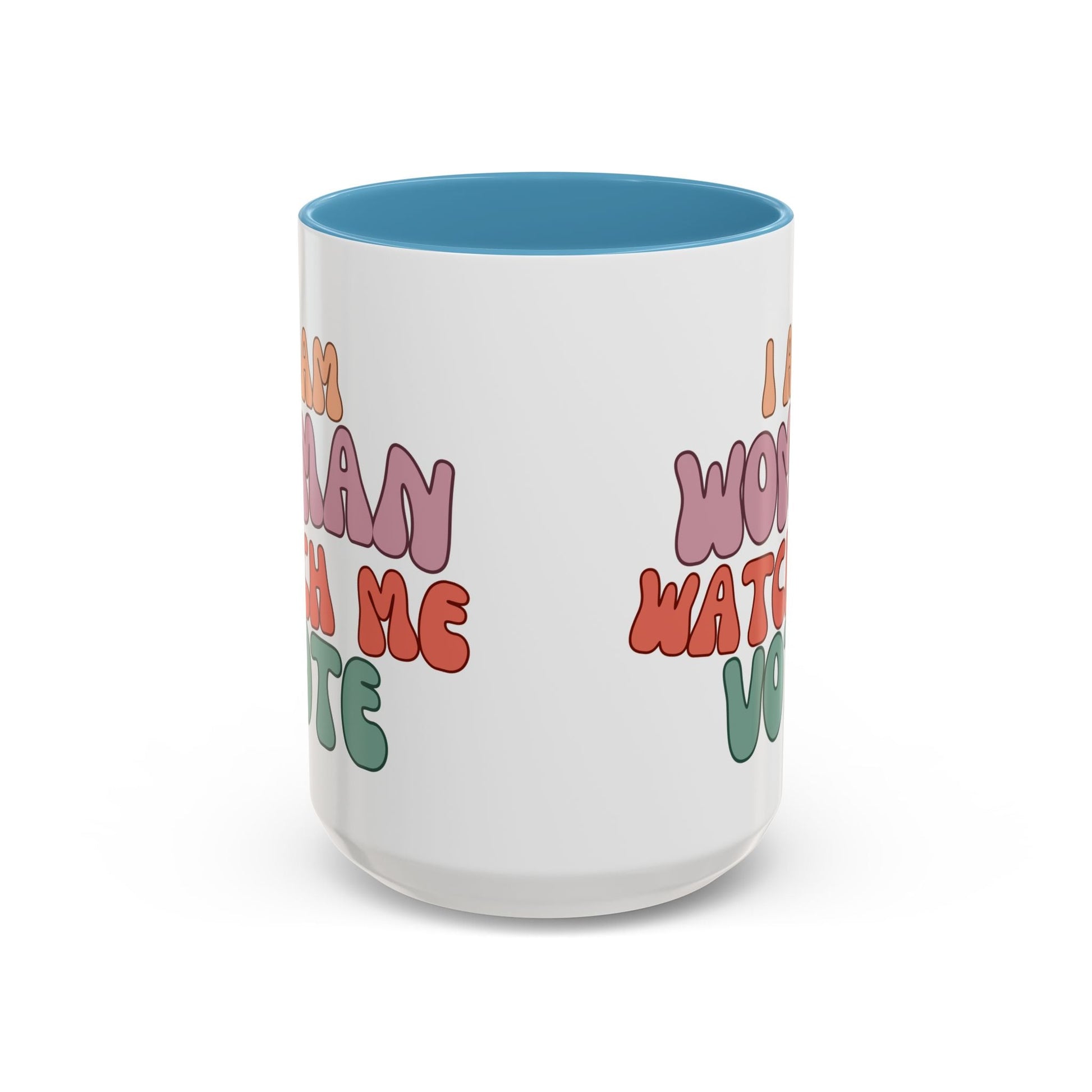 I Am Woman Watch Me Vote Accent Mug by cypherpunkgear – cypherpunkgear.com | Cypherpunk Merch