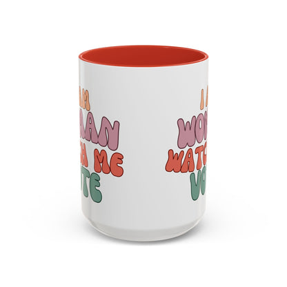 I Am Woman Watch Me Vote Accent Mug by cypherpunkgear – cypherpunkgear.com | Cypherpunk Merch