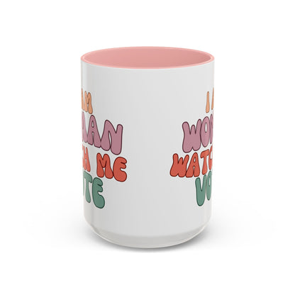 I Am Woman Watch Me Vote Accent Mug by cypherpunkgear – cypherpunkgear.com | Cypherpunk Merch